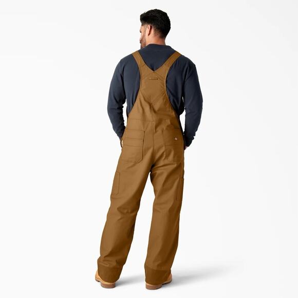 Dickies Mens Waxed Canvas Double Front Bib Overalls Large Brown Duck NWT - Picture 2 of 16